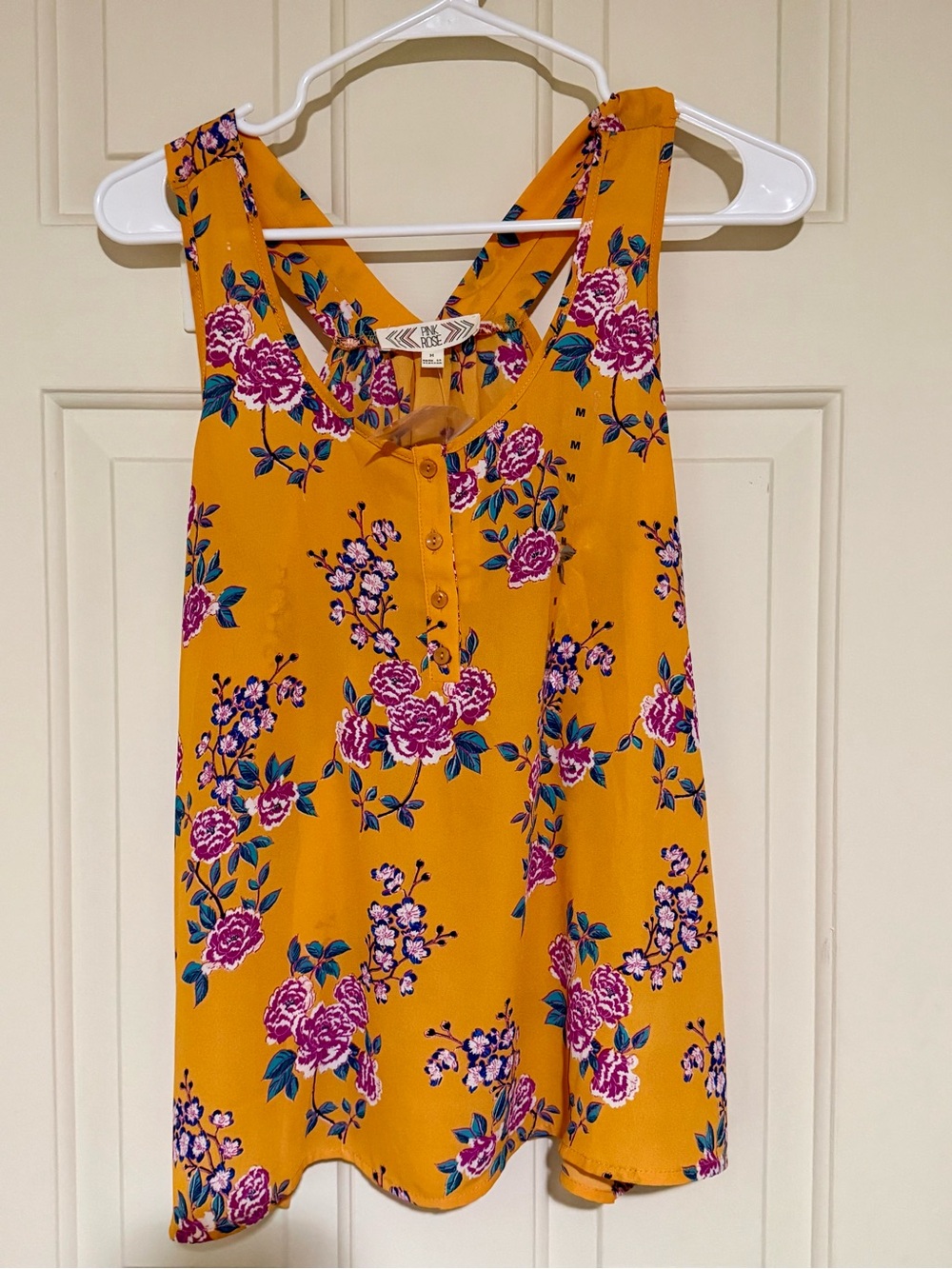 Pink Rose Mustard Yellow Floral Button-Front Camisole